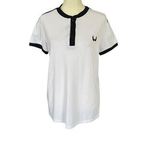 ND Nick Danger women's size small white quarter snap short sleeve polo shirt